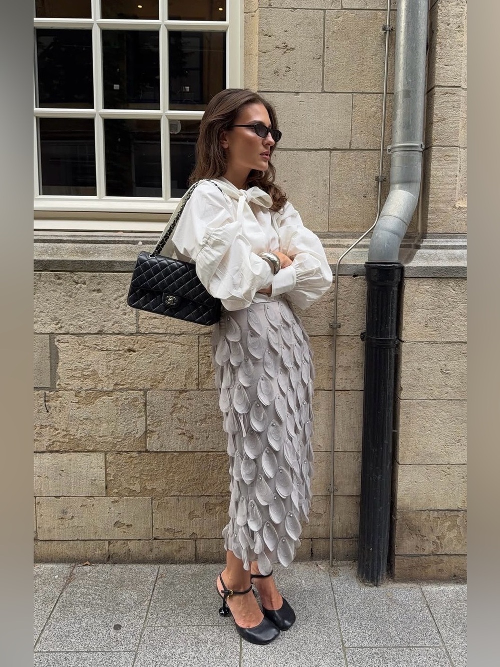 ZARA ZW COLLECTION BEADED MIDI SKIRT